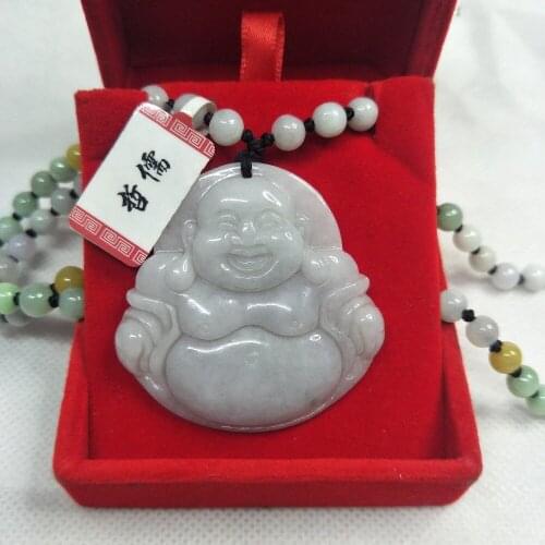 Zheru Jewelry Pure Natural Jadeite Light Green Big Belly Buddha Pendant Three-color Jade Pearl Necklace A Class A Certificate
