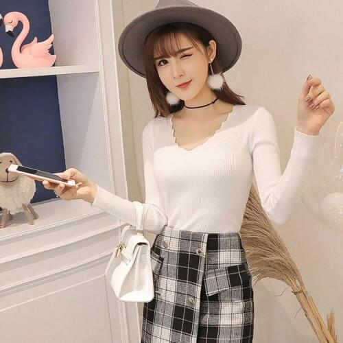 Spring Tshirt Women Long Sleeve Autumn Winter V-neck Knit T-shirt Femme Slim Warm Women Top Funny T Shirts Women Tshirts