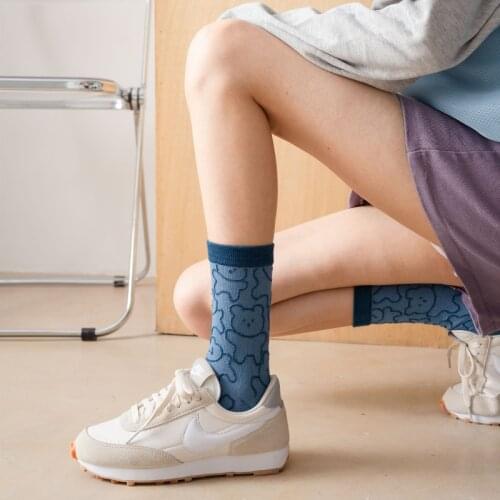 Socks Women Cute Kawai Cartoon Woman skarpetki Cotton Socks Girls Funny Bear Animal Pattern Prints Casual Sock Streetwear Soks