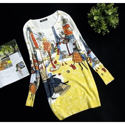 New spring womens print pullover sweater long design sweater dress plus size loose basic blouse