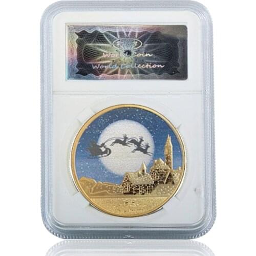 Merry Christmas Snowman Deer Gold Commemorative 1.57"*0.12" Coin Collectibles W/ Acrylic Case