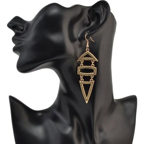 2 Style New Bohemian Ethnic Retro Feather Geometric Triangle Long Dangle Drop Earrings For Women Jewelry