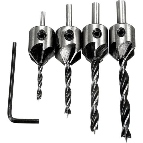 4 pcs HSS countersink wood drill steel Countersink drill Set 5 flute 3mm-6mm K5