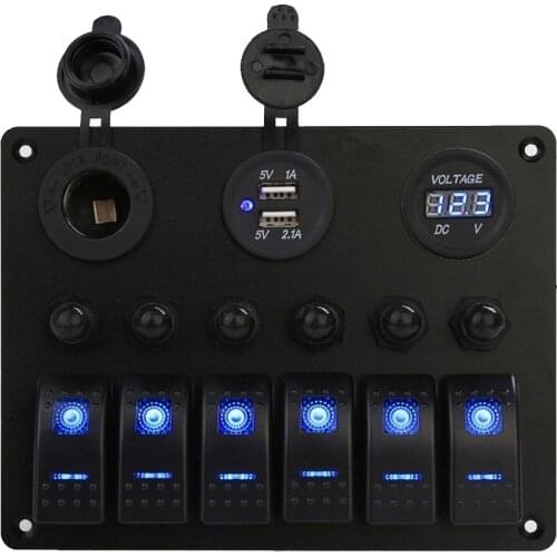 6 Gang Rocker Switch Panel Car Marine Boat Circuit On/Off Rocker Switch Panel