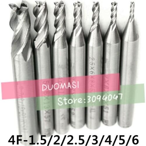 7Pcs End Mill HSS 4 Flutes 1.5mm-6mm Diameter Milling Cutter Straight Shank Router Bit Set CNC Tools