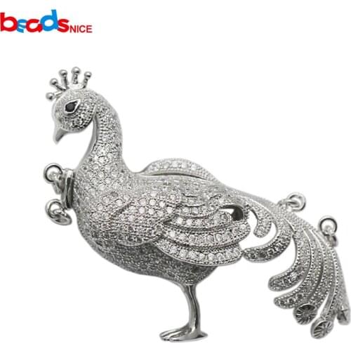 Beadsnice Silver 925 Large Box Clasp CZ Micro Pave Peacock Shape Connector Clasp for Multi Strand Necklace Making ID35298