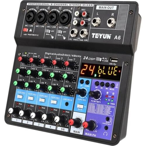 Bluetooth Sound Card Digital Mixer 6 Channels Wireless Audio Mixing Console Computer Input USB Interface For PC
