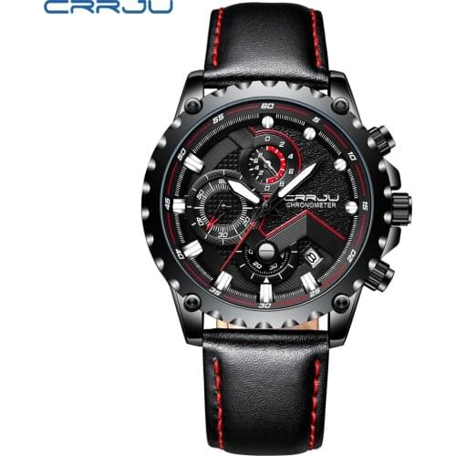 Reloje CRRJU Men Watch Male Leather Automatic date Quartz Watches Mens Luxury Brand Waterproof Sport Clock Relogio Masculino