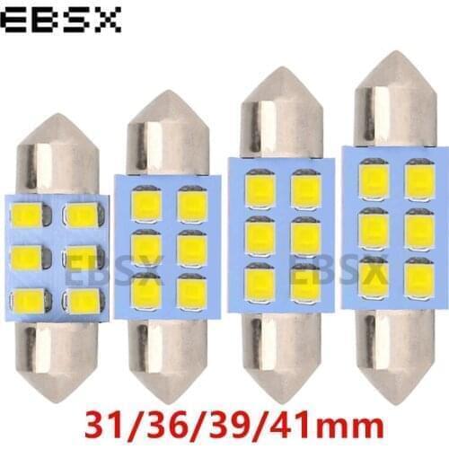 EBSX 100PCS C5W LED 1210 Festoon 31mm 36mm 39mm 41mm 12V White Dome Bulbs For Cars License plate Interior Reading Light 6SMD