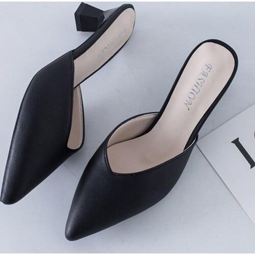 2021 White Elegant Office Shoes Women Temperament High Heels 5CM Slip on Sandals Slip-on Comfortable Ladies White Women Shoes