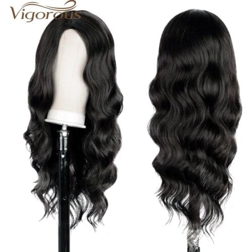 Vigorous Long Wavy Black Wig Ombre Brown Synthetic Wigs for Women Natural Blonde/Pink/Purple Wigs Daily Party Hair
