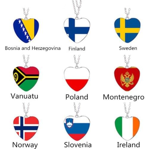 Europe, Ireland, Poland, Bosnia and Herzegovina, Finland, Montenegro, Norway, Sweden, Slovenia, Vanuatu Flag Necklace Pendant