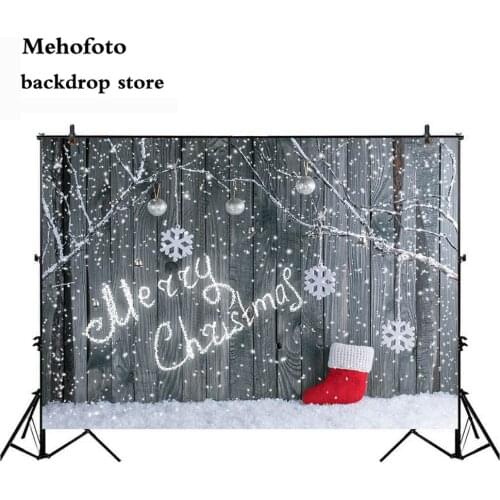 Mehofoto Christmas Wood Wall Photo Booth Backdrop Santa Boot and Snowfall Winter Photo Background Studio Props Vinyl Party 151