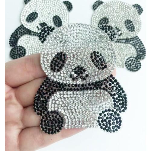 3Pcs Panda Crystal Rhinestone Iron on Patches For Clothing DIY Applique Badge For Heat Transfer Decoration Accessories