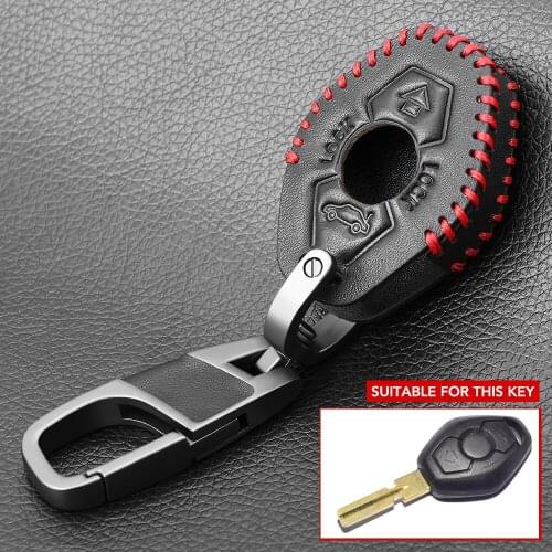 Leather Car Key Case Cover with Key Chain Keychain for BMW X3 X5 Z3 Z4 3 5 7 Series E38 E39 E46 E83 4 Button