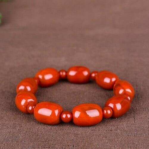 Beautiful Red Jade Bangle Nan Hong chalcedony chain bracelet Amulet Rare Hanging