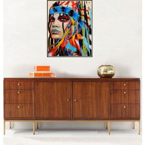 Colorful plumage 3D diamond embroidery circle diamond special shape painting Indian chief rhinestone crystal painting home decor