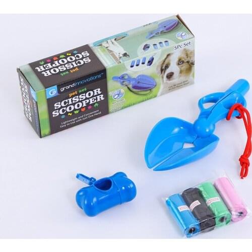 Dog Cat Pet Bone-shaped Pooper Shovel Dispenser Tool Poop Scoop Pick Up Clean Waste Picker with Pet Poop Bags Outdoor 3pcs/set