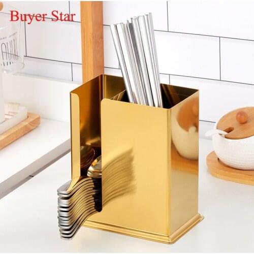 Durable 2 grids stainless steel chopstick tube soup spoon forks storage device Rack multi-function kitchen tableware storage box