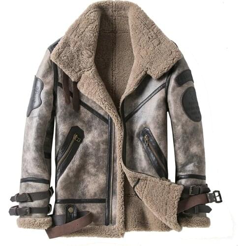Fashion 100% Quality Real Sheepskin Fur Men Coat Genuine Full Pelt Sheep Shearling Male Winter Jacket Brown Men Fur Outwear