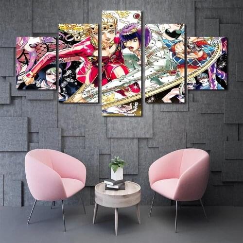 Wall Art Posters HD Print 5 Pieces Manga Girl Jojo Picture Home Decor Living Room Anime Characters Canvas Painting Modular Frame