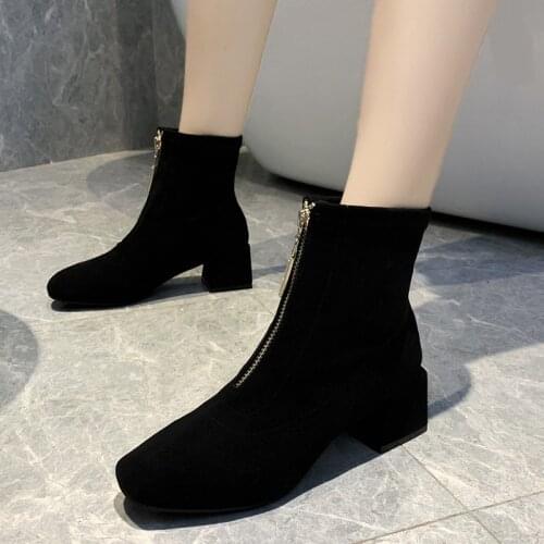 2020 spring and autumn new thick heel sock boots with heel Ding boots wild elastic boots female thin and thin boots X243