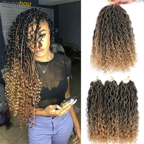 New Goddess Locs Crochet Hair 6 Packs 14 18 inch Faix Locs Crochet hair with Curly Ends Faux Locs Wavy River Curls Crochet Hair