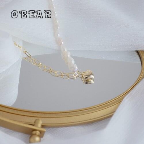 OBEAR Copper Plating 14k Gold French Handmade Beaded Heart Pendant Necklace Women Temperament Elegant Birthday Gift Jewelry
