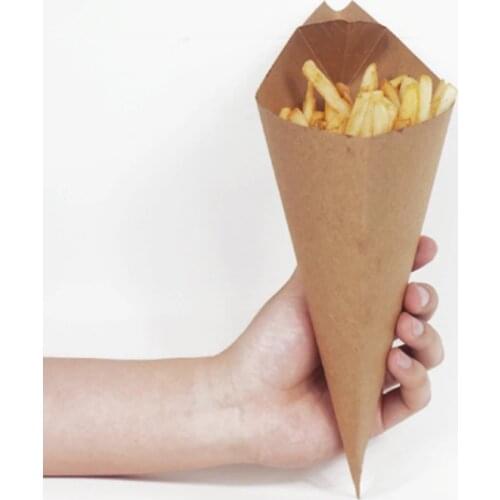 Creative Cone Shape Bags Disposable French Fries Box Waterproof And Anti-Oil Food Grade Kraft Paper Box Fried Food Package 50pcs