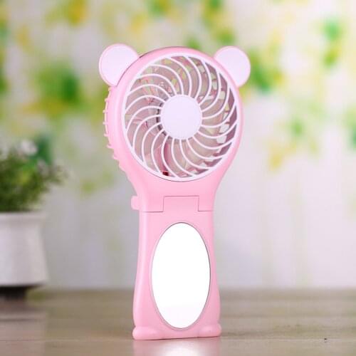 Mini Portable Handheld Folding Fan USB Cooling with Mini Mirror for Outdoor
