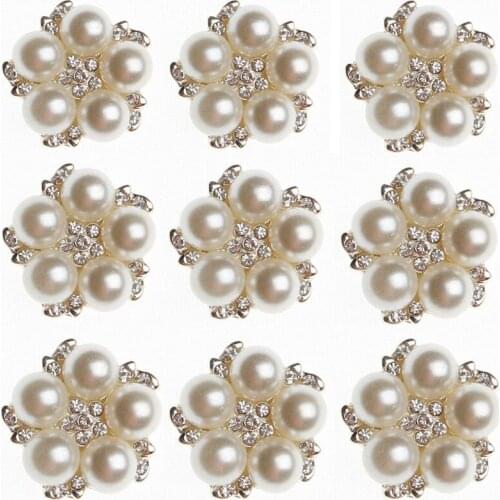 10pcs/set Flower Rhinestones Buttons Pearl Button Clothing DIY Alloy Diamond Cryustal Bow Accessories Christmas Decorative