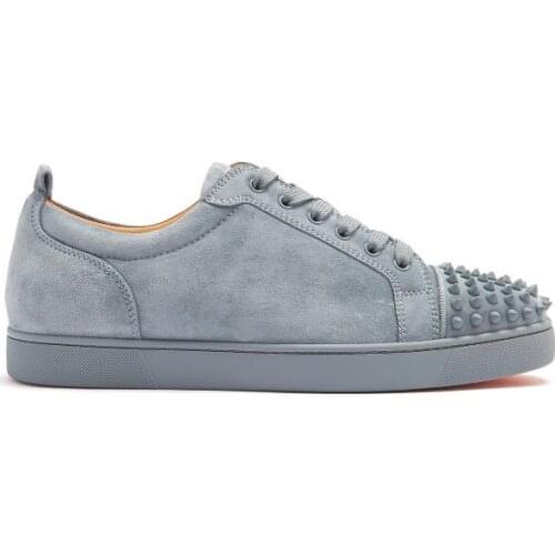 Qianruiti Zapatos Hombres Luxury Men Shoes Rivets Casual Stud Flat Shoes Fashion Spike Sneakers Lace-up Gray Black Suede Shoes