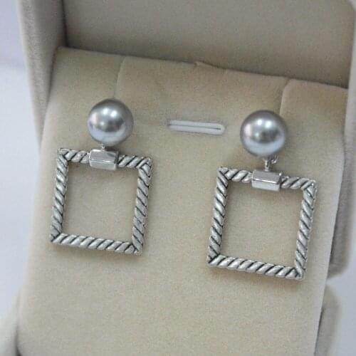 Luxury gray pearl Earrings Genuine Pearl Angle Drop Earrings Brand Design Bridal Jewelry Dangle Earrings For Women