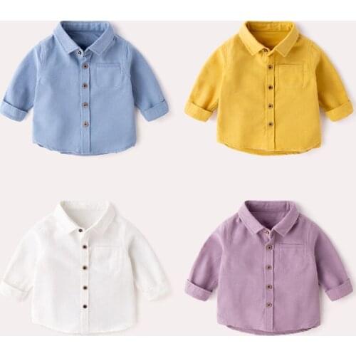 Toddler Boy Shirt Cotton Solid Color Fashion Long Sleeves Shirt for Boy Kids Tees Korean Lapel Single-breasted Boys Shirts 2019