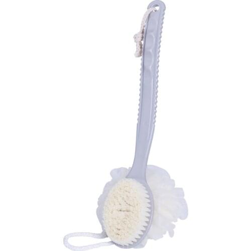 Body Brush with Bristles and Loofah Back Scrubber Bath Mesh Sponge with Curved Long Handle for Skin Exfoliating Massage Tools TK