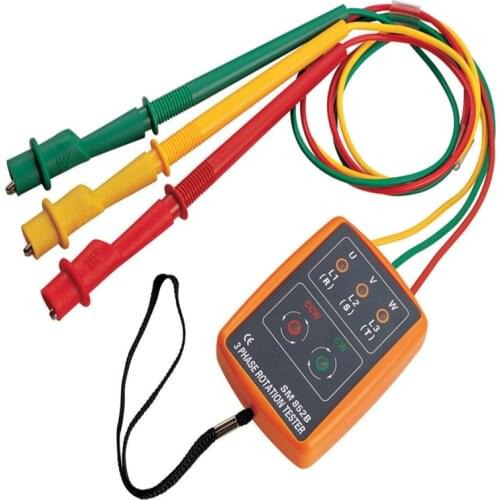 Portable 3 Phase Rotation Indicator Digital Phase Sequence Detector 60V~600V AC Three Phase Voltage Tester LED Buzzer Display