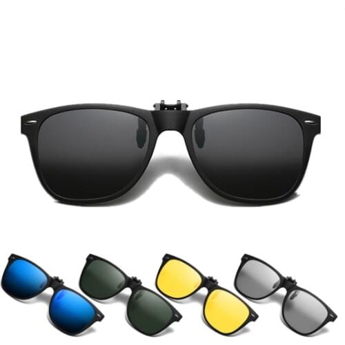 Polarized Flip Up Clip On Sungalsses Photochromic Big Size Mirror Blue Lens Driving Fishing UV400 Color Changing Sun Glasses