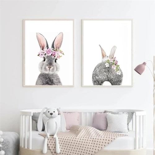 Modern Cute Rabbit Animal Poster Wall Art Canvas Painting Lovely Sweet Decor Wall Posters And Prints For Home Living Room Decor