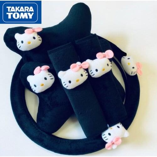 TAKARA TOMY cute cartoon Hello Kitty non-slip steering wheel shell short hair cotton velvet winter warm four-wheel car cover