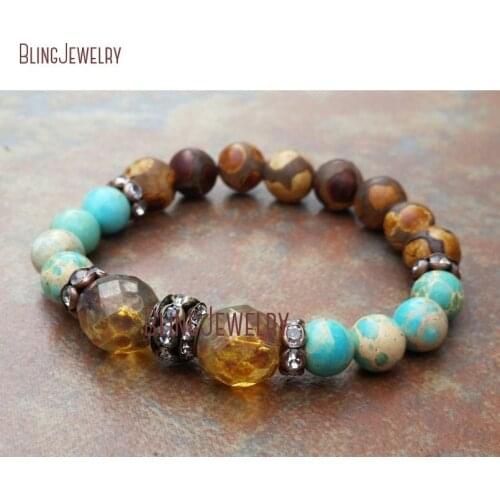 Tibetan Dzi Agates Turquoises Jaspers Stretch Bracelet Bohemian Glam Jewelry Stretch Bracelets BM12113
