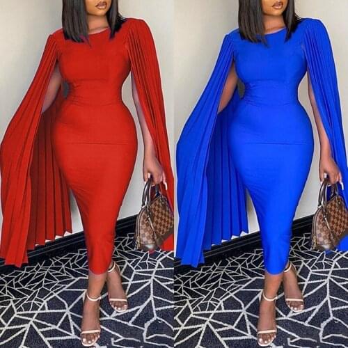 Spring New Fashion Dress Woman Slim Cloak Dress Plus Size Sexy Dress Woman Elegant Party Dress Pure Color Pleated Dress 572