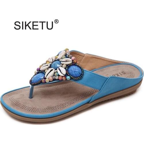 String Bead Flip Flops Casual Summer Gladiator Slides Beach Slip On Flats Platform Shoes Woman Slippers Plus Size 35-42 Sandals