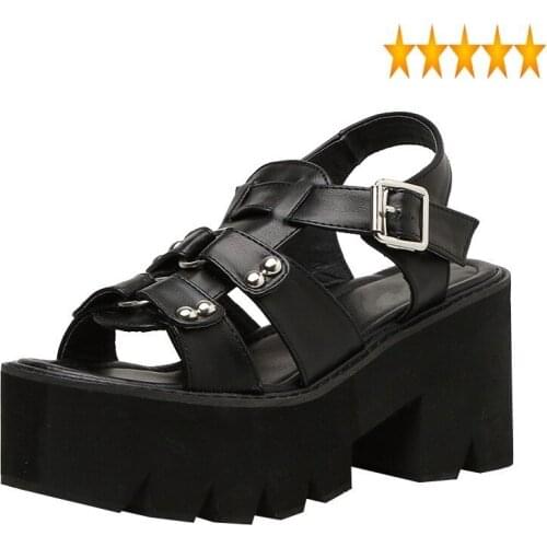 Women Wedges Street Platform Rome Style Rivets High Heel Sandals Summer Buckle Gladiator Shoes Sandalias Mujer 35-40