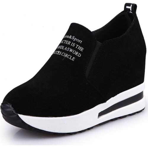 Wedges Platform Shoes For Women Sneakers Sport Slip Pumps Flock Round Toe Breathable Sapato Heels Feminino Shoes