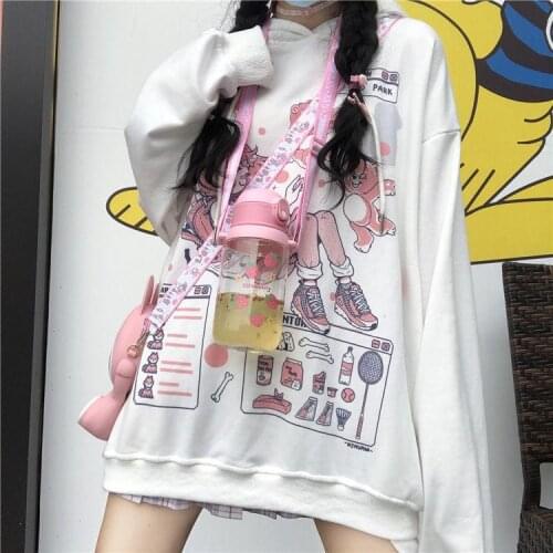 ZITY Women Sweatshirts Autumn Long Sleeve Cute Cartoon Print Harajuku Hoodie Streetwear Kwaii Oversized Tops Girls Korean pop Cu