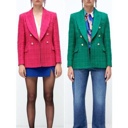 ZA suit 2021 autumn new ladies all-match lapel long-sleeved texture double-breasted slim casual suit jacket