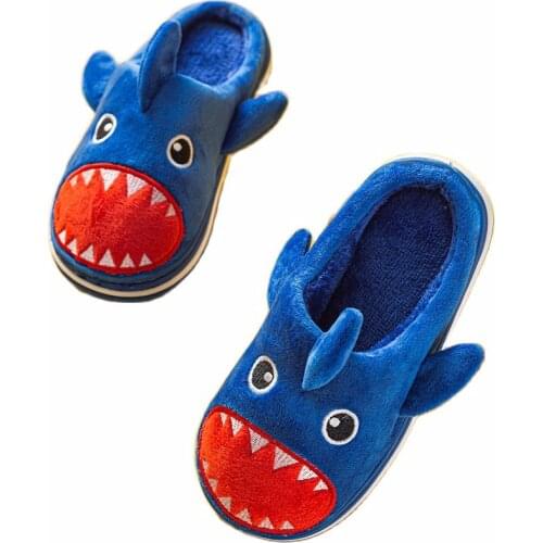 Winter Cotton Warm Slippers Boy Girls Anti-Slip Home Shoes Kids Durable Light Soft Sole Plush Slippers Cartoon Dinosaur 2-14T