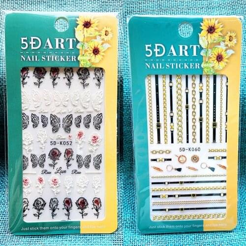 1 Sheet White Embossed Flower Lace 5D Sticker Decal Wedding Nail Art Designs Floral Butterfly Japanese Manicure Decorations 5D-K