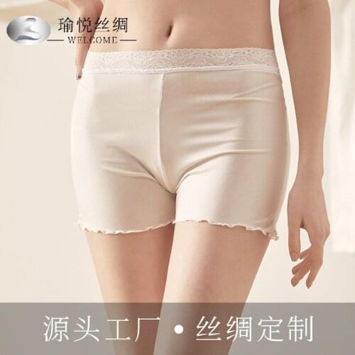 100% Silk Womens Safety Short Pants Women Panties Femme White Black Boxer Shorts Ladies Sexy Lace Knickers Female Underpants