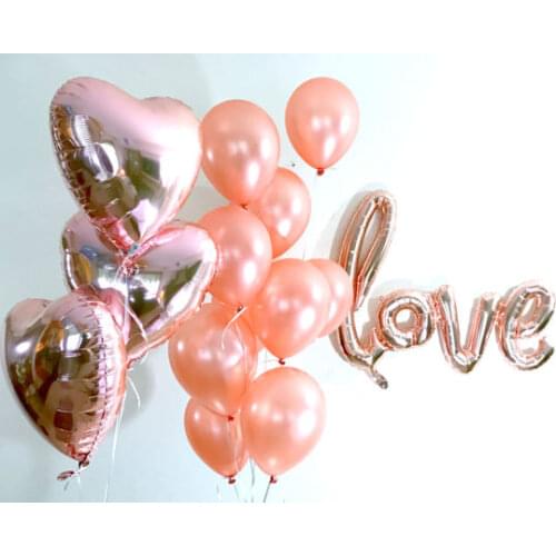 14pcs/lot Link Love Rose Gold Balloons Bouquet 12inch latex helium Balls 18'' star heart foil wedding party decorations supplies